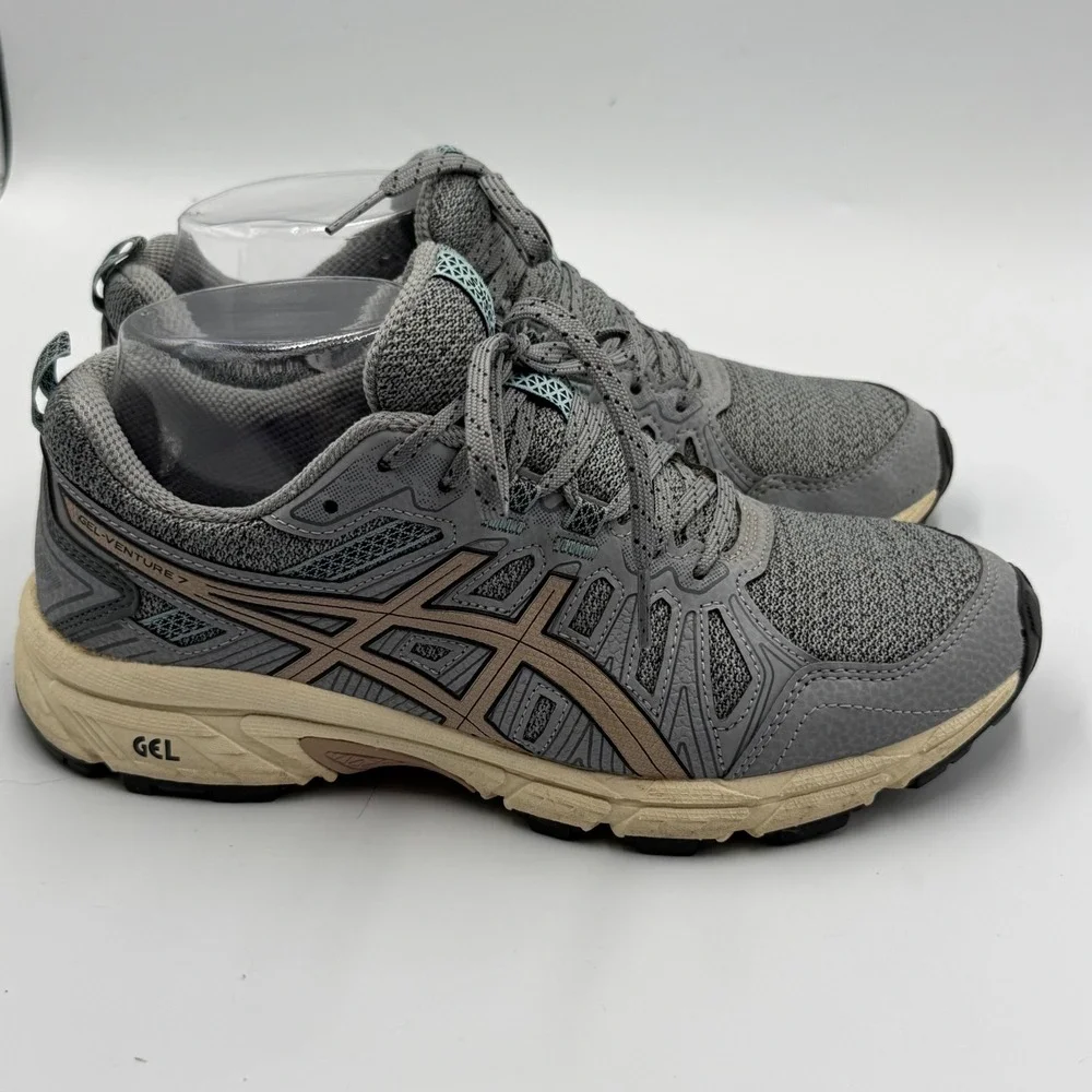 Asics Gel-Venture 7 Size‎ 7 Grey Rose Gold Trail Running Shoes Athleisure